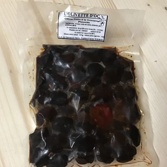 Olives noires à la grecque pimentée - 230g 